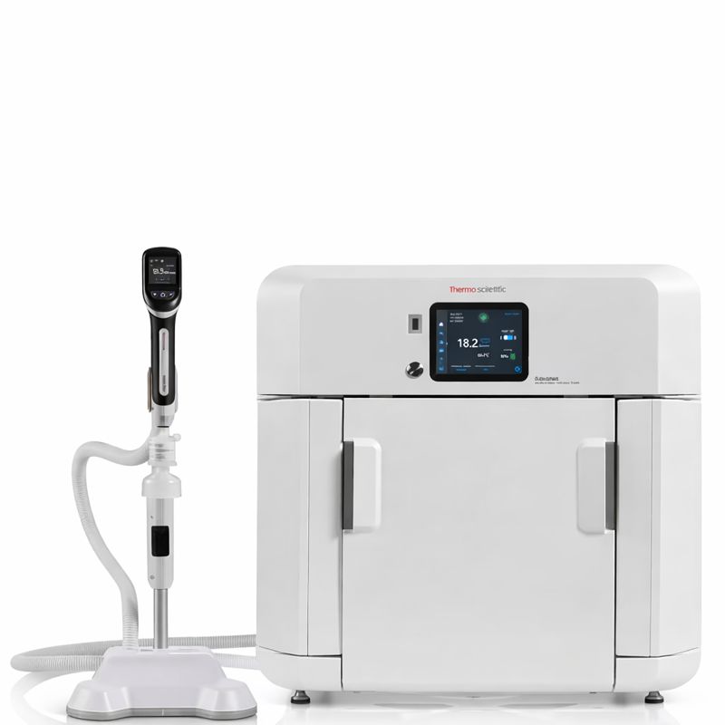 El sistema de purificación de agua Aquanex 30L incluye unidad principal, dispensador inteligente táctil con soporte, packs DI UV/UF, filtro final de 0,1 micras y tanque externo de 30L THERMO FISHER SCIENTIFIC